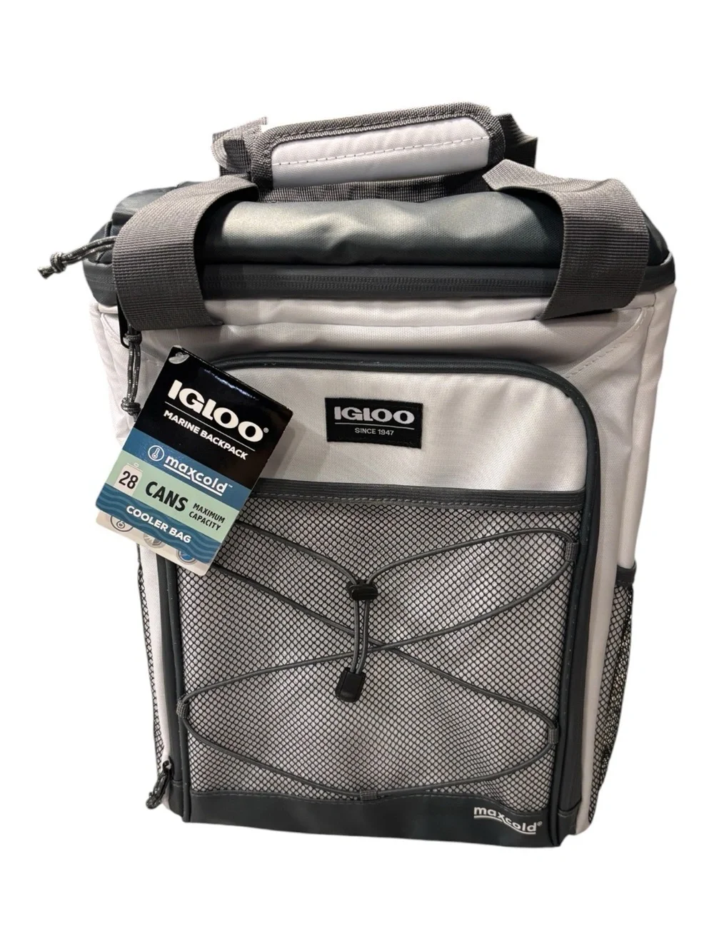 NWT Igloo Marine MaxCold 28 Can Backpack Cooler Soft Insulated White and Grey